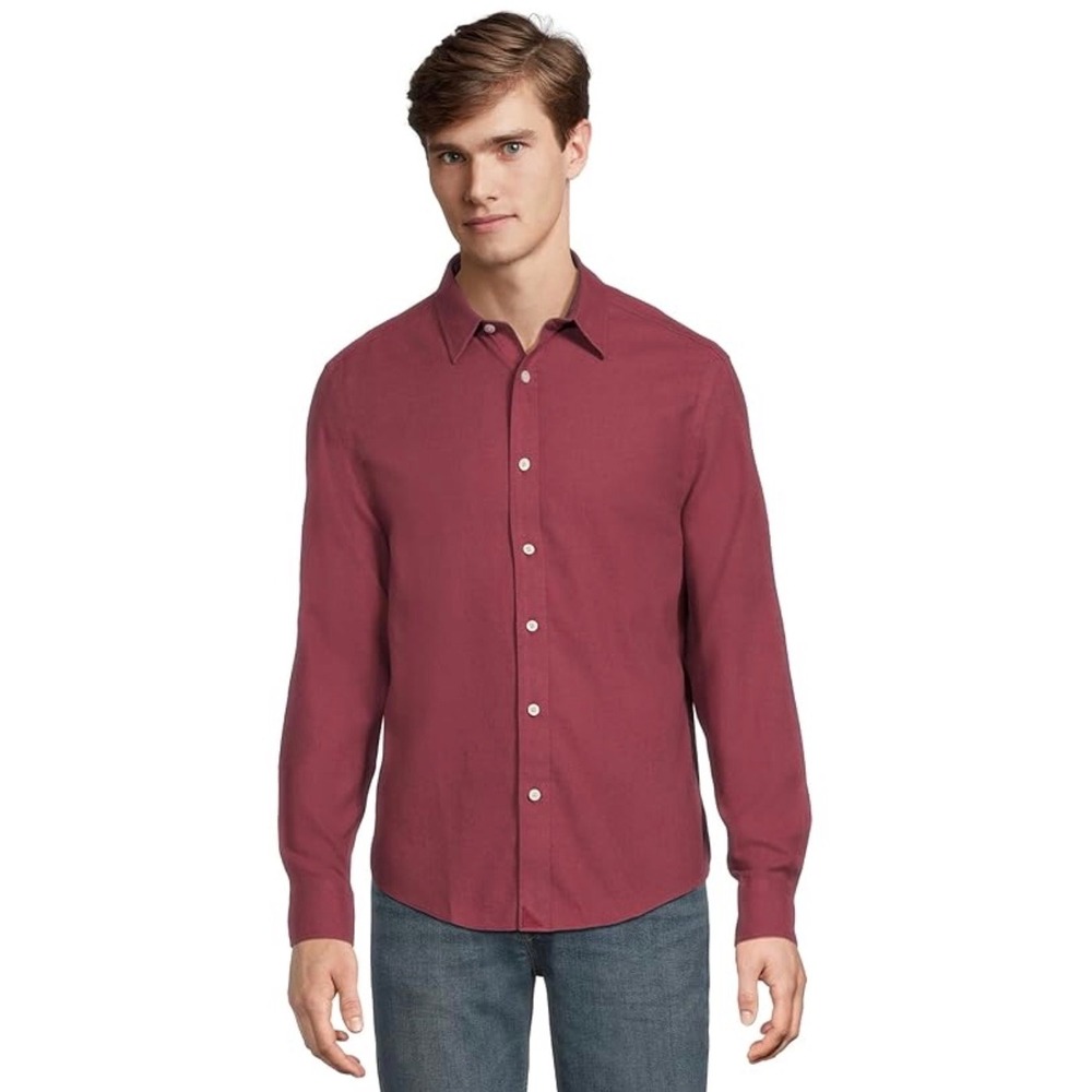 UNTUCKit Mens Slim Fit Long Sleeve Button Down Shirt Burgundy Maroon Cotton L
